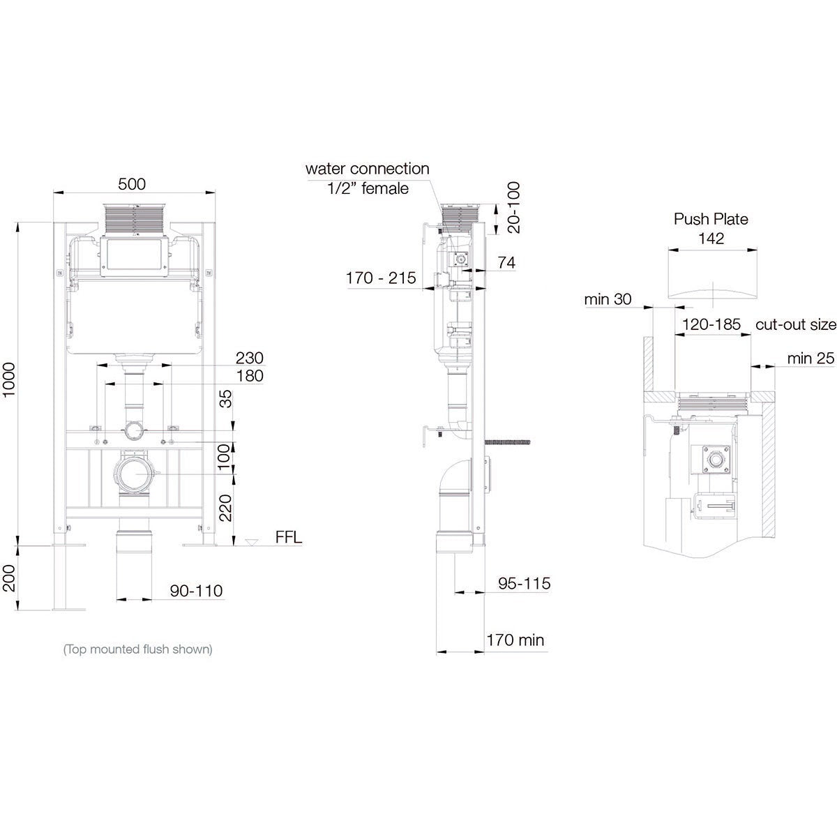 Tavistock 1.0m toilet frame – alternate view 2