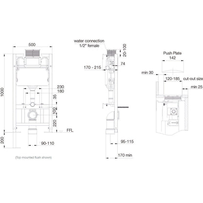 Tavistock 1.0m toilet frame – alternate view 2