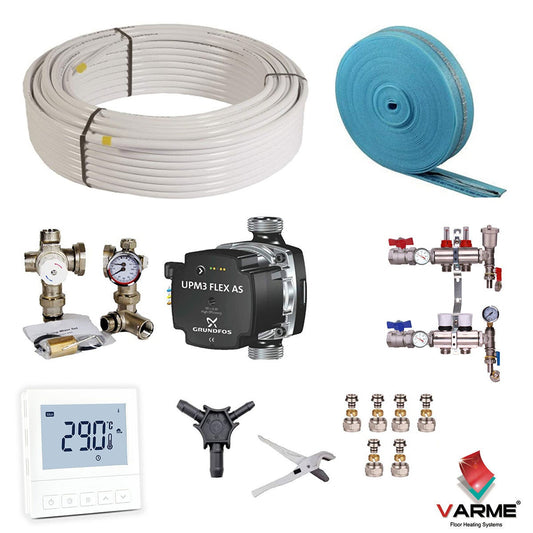 Varme water underfloor heating system with programmable thermostat, 20m² kit
