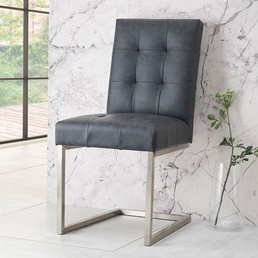 Bentley Designs Tivoli mottled black faux leather cantilever dining chairs, set of 2