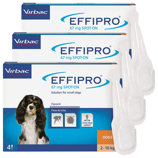 Effipro spot-on flea and tick treatment for small dogs 2-10 kg, 67 mg fipronil