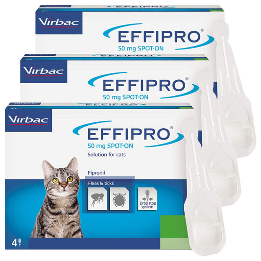 Effipro spot-on flea and tick treatment for cats over 1kg, 3 x 4 x 50mg