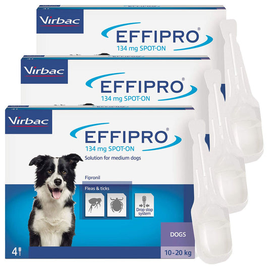 Effipro Spot-On flea and tick treatment for medium dogs 10-20kg, 134mg fipronil