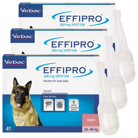 Effipro Spot-On flea and tick treatment for large dogs 20-40kg, 268mg fipronil