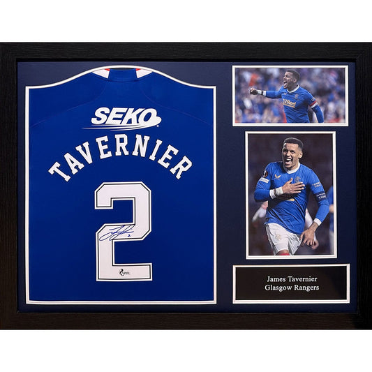 Allstarsignings James Tavernier signed framed Rangers 2022/23 shirt, 86 x 66 cm