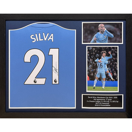 Allstarsignings David Silva signed framed Manchester City 2021/22 shirt, 86 x 66 cm