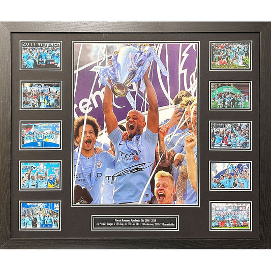 Allstarsignings Vincent Kompany signed framed Manchester City Premier League trophy photo