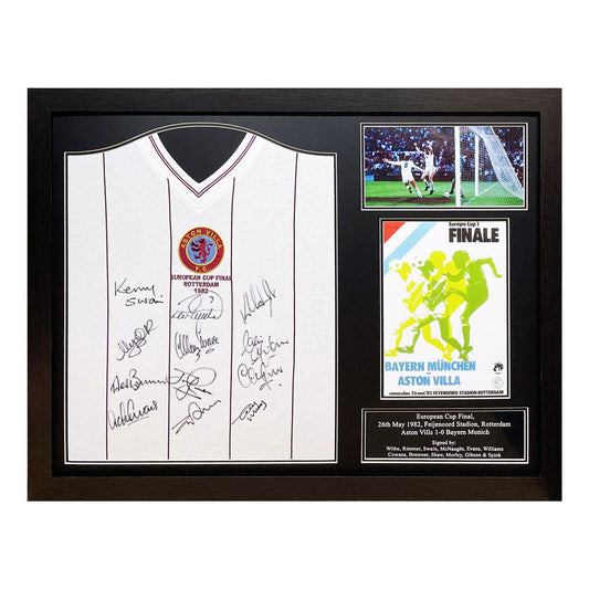 Allstarsignings Aston Villa 1982 European Cup Final squad signed framed retro shirt, 86 x 66 cm