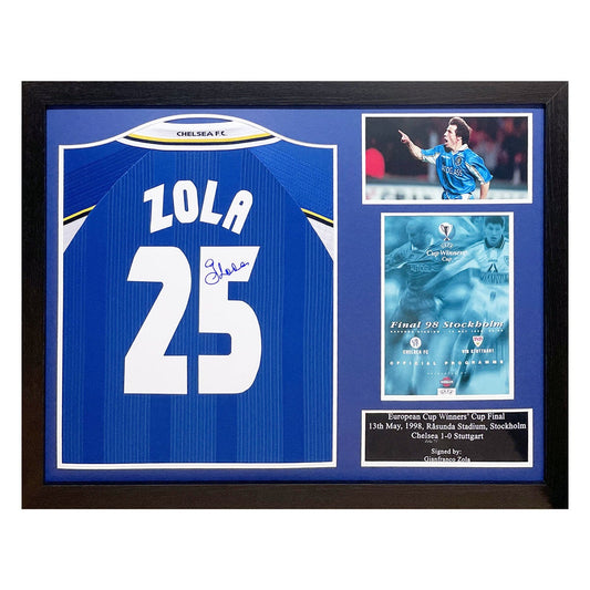 Gianfranco Zola signed and framed Chelsea 1998 Cup Winners' Cup Final shirt