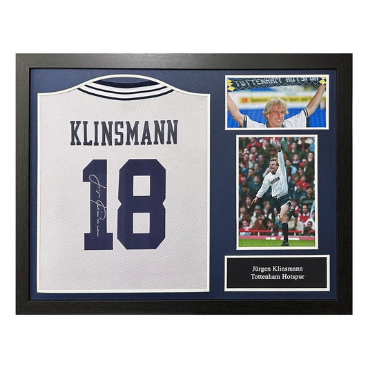 Allstarsignings Jürgen Klinsmann signed framed Tottenham 1994 retro shirt, 86 x 66 cm