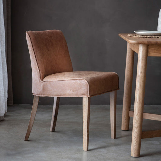 Gallery Tarnby tan brown leather dining chair with oak legs 2 pack