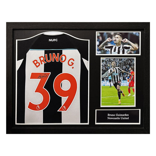 Allstarsignings Bruno Guimarães signed framed Newcastle United shirt 86 x 66 cm