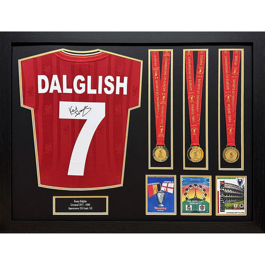 Allstarsignings Kenny Dalglish Signed Framed Liverpool 1986 Shirt & Triple European Cup Medal Display