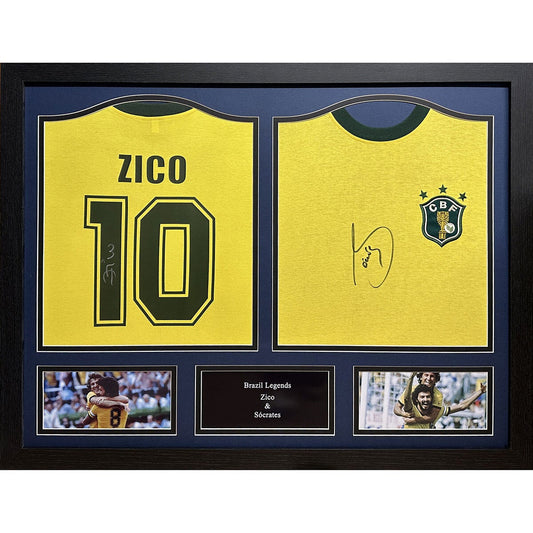Allstarsignings Zico & Sócrates Double Signed Framed Brazil Retro Shirts