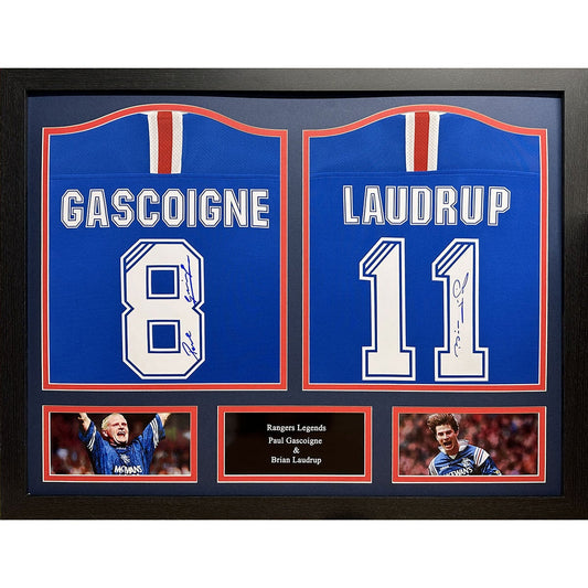 Allstarsignings Brian Laudrup & Paul Gascoigne Double Signed Framed Rangers 2020/21 Shirts