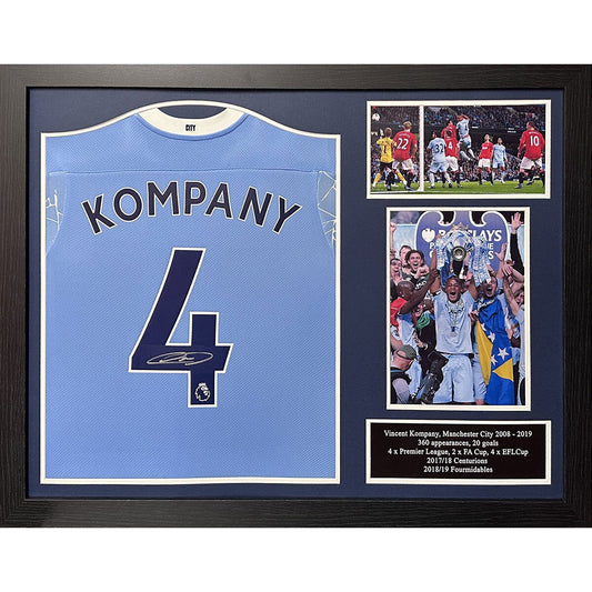 Allstarsignings Vincent Kompany signed framed Manchester City 2020/21 shirt