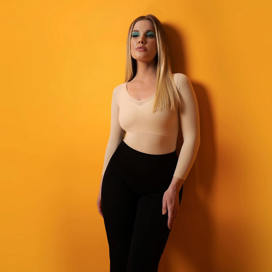 Evenlina long sleeve shaping compression T-shirt in almond
