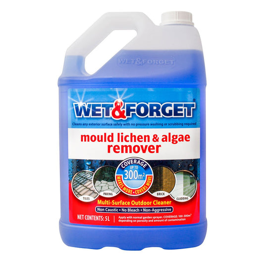 Wet & Forget mould, lichen and algae remover 5 litre bottle, front label