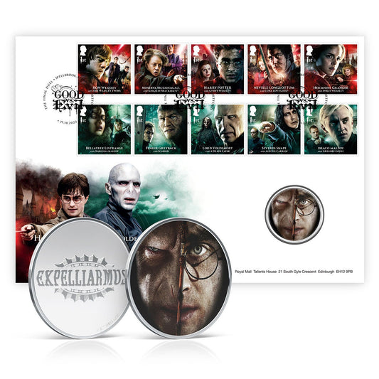 Royal Mail Harry Potter vs Lord Voldemort The Final Duel medal cover