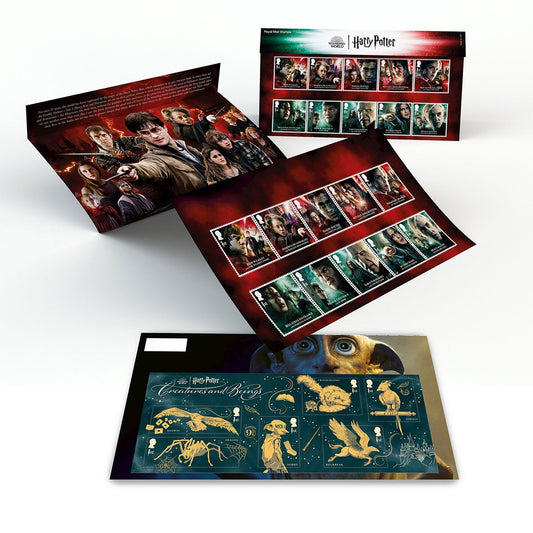 Royal Mail Harry Potter stamps affixed presentation pack with 16 stamps