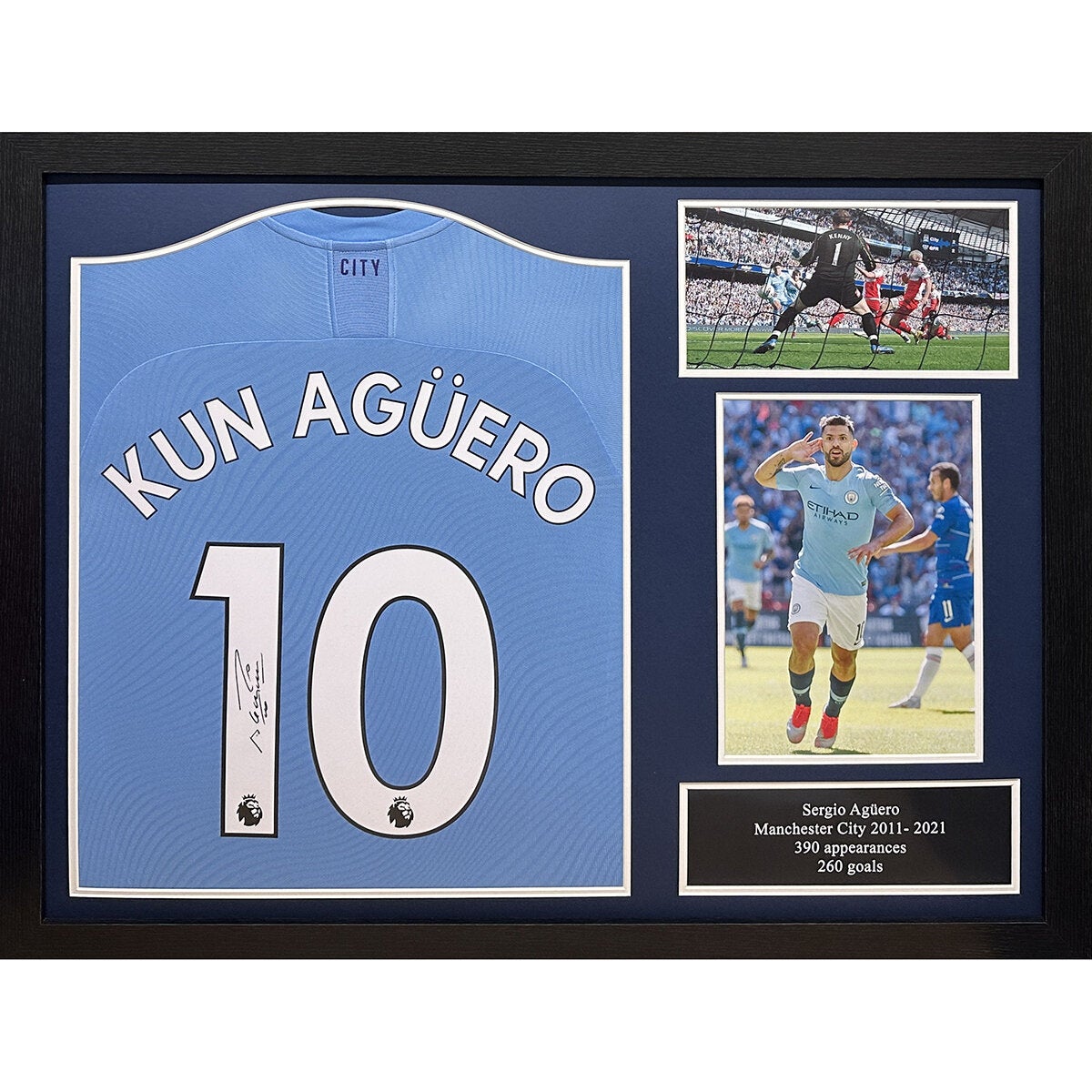 Allstarsignings Sergio Agüero signed framed Manchester City 2019/20 shirt, 86 x 66 cm