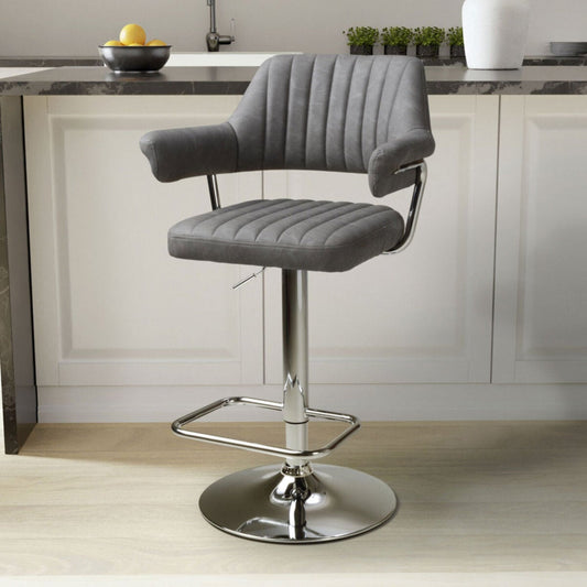 Shankar Cortez dark grey faux leather gas lift swivel bar stools, pack of 2