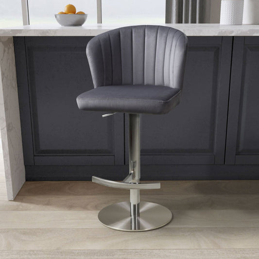 Shankar Sigma grey brushed velvet gas lift bar stool