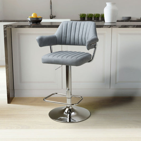 Shankar Cortez light grey faux leather gas lift swivel bar stools, pack of 2