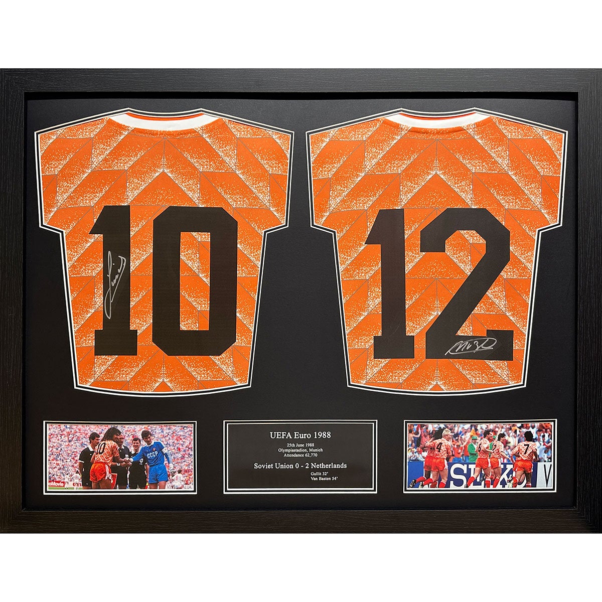 Allstarsignings Ruud Gullit & Marco van Basten Double Signed Netherlands 1988 Shirts Display