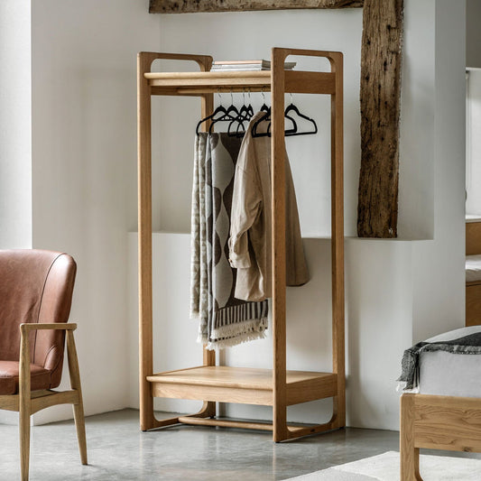 Gallery Craft oak open wardrobe with hanging rail and 2 shelves