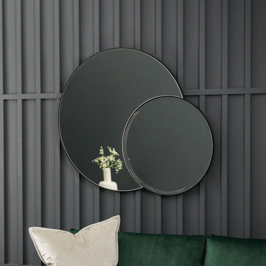 Gallery Ostia black interlocking dual circle wall mirror 90 x 111 cm