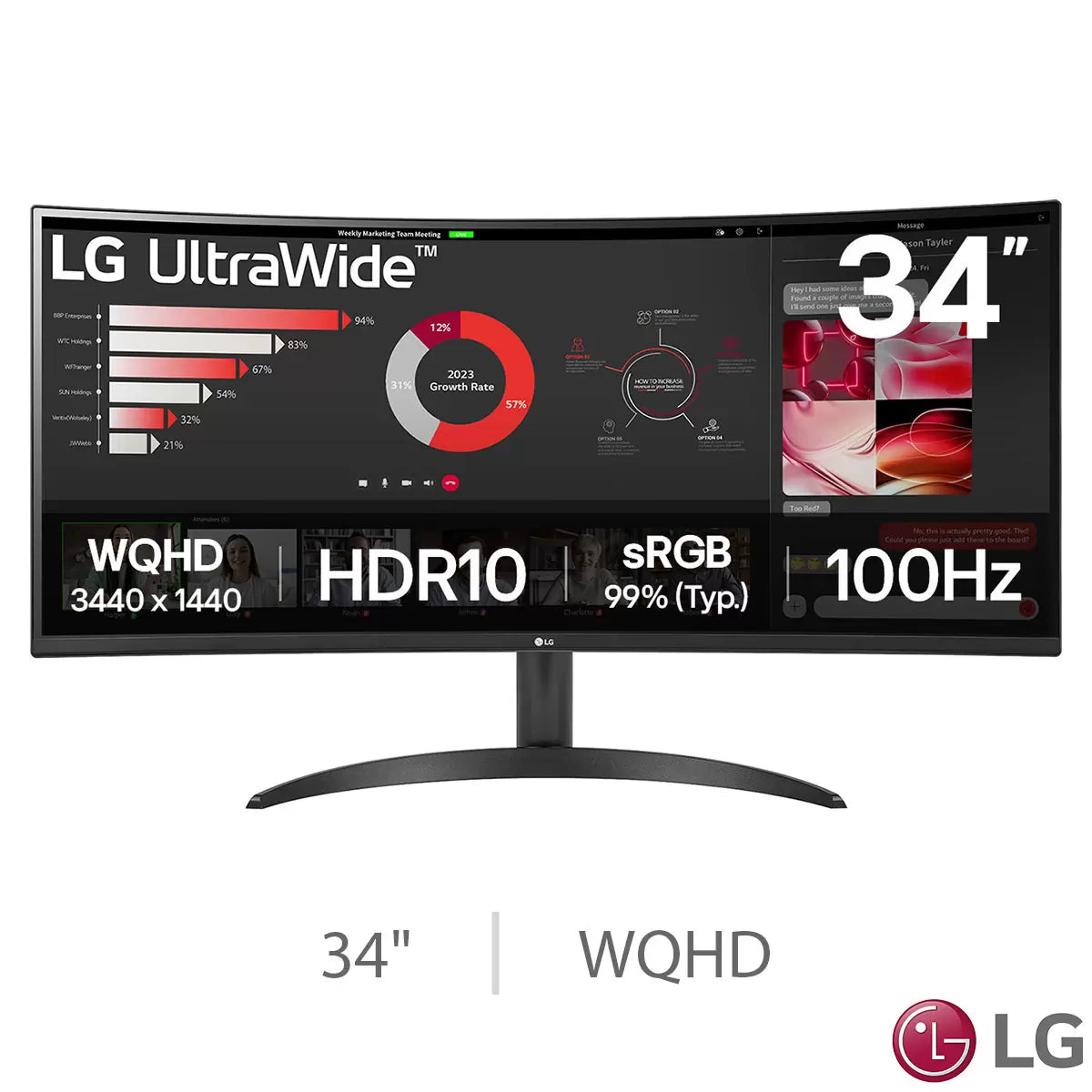 LG 34WR50QK-B 34" Curved UltraWide WQHD 100Hz Multitasking Monitor