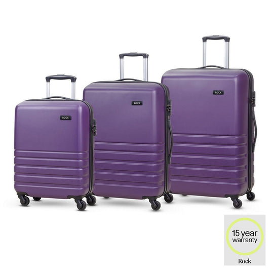 Rock Byron 3 piece hardside spinner luggage set purple