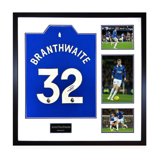 The Fan Cave Jarrad Branthwaite Signed Framed Everton 2024/25 Shirt with 3 Photos