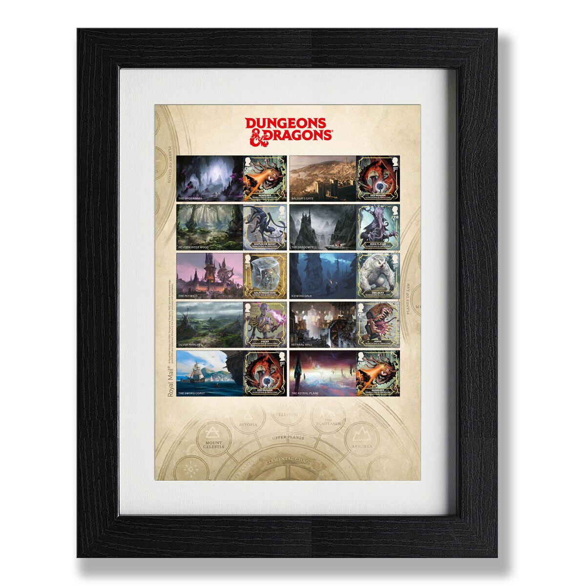 Royal Mail Dungeons and Dragons framed collector sheet with 10 stamps