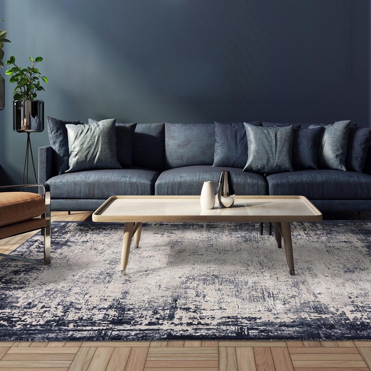 Asiatic Kuza Border Navy Rug 11mm Pile