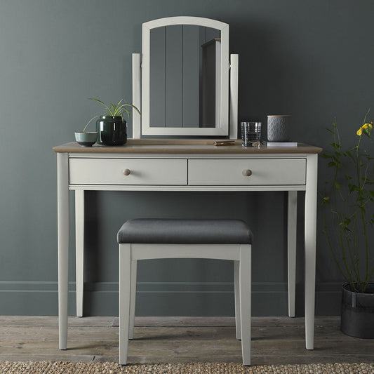 Bentley Designs Whitby Scandi oak and soft grey dressing table, mirror and stool