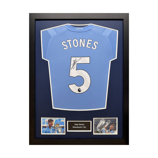 Allstarsignings John Stones Signed Framed Manchester City 2023/24 Home Shirt