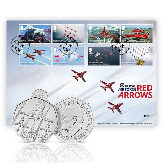 Royal Mail Red Arrows 60 Seasons 50p Brilliant Uncirculated coin cover