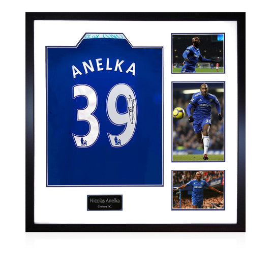 The Fan Cave Nicolas Anelka Signed Framed Chelsea Home Shirt with 3 Photos