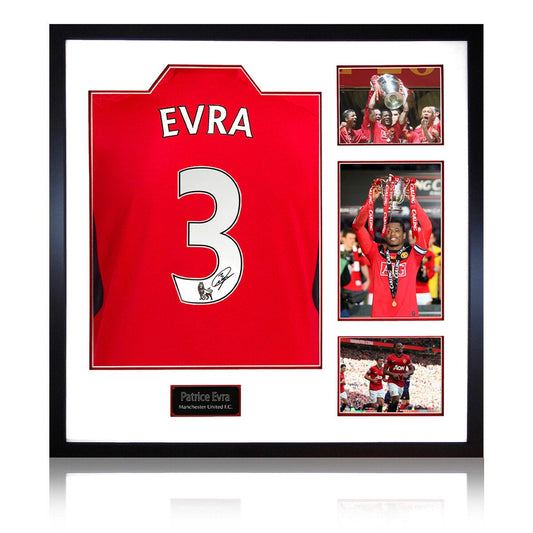 The Fan Cave Patrice Evra Signed Framed Manchester United Home Shirt with 3 Photos