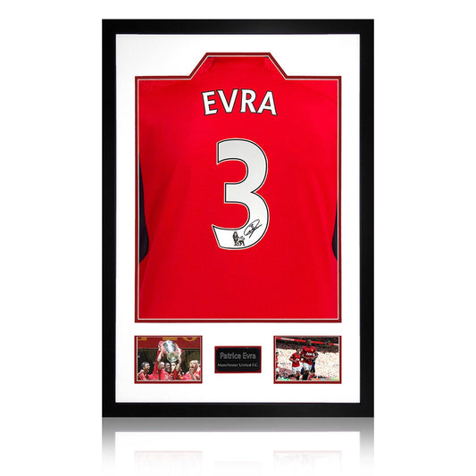 The Fan Cave Patrice Evra Signed Framed Manchester United Home Shirt with 2 Photos