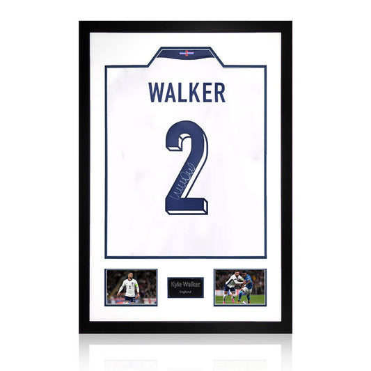 The Fan Cave Kyle Walker signed framed England football shirt with 2 photos, 82 x 60 cm