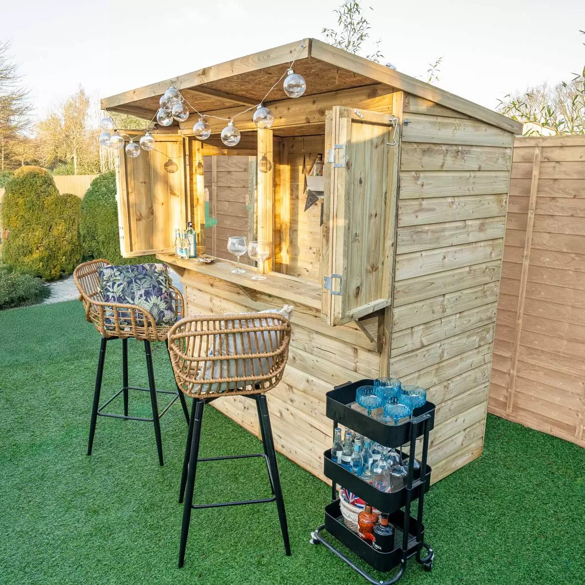 Forest Garden 6ft x 3ft (1.8 x 0.9m) Wooden Garden Bar Entertainment Shed | Outdoor Entertaining Space | Garden Gatherings