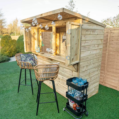 Forest Garden 6ft x 3ft (1.8 x 0.9m) Wooden Garden Bar Entertainment Shed | Outdoor Entertaining Space | Garden Gatherings
