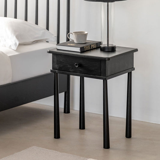 Gallery Wycombe black oak bedside table with 1 drawer