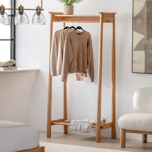 Gallery Wycombe natural oak open wardrobe with shelf and hanging rail