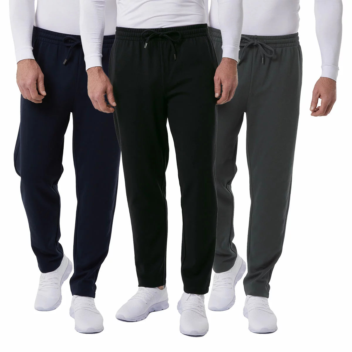 Front view of 32 Degrees Men's Pique Joggers in Grey featuring textured fabric and a tapered cut against a neutral background.