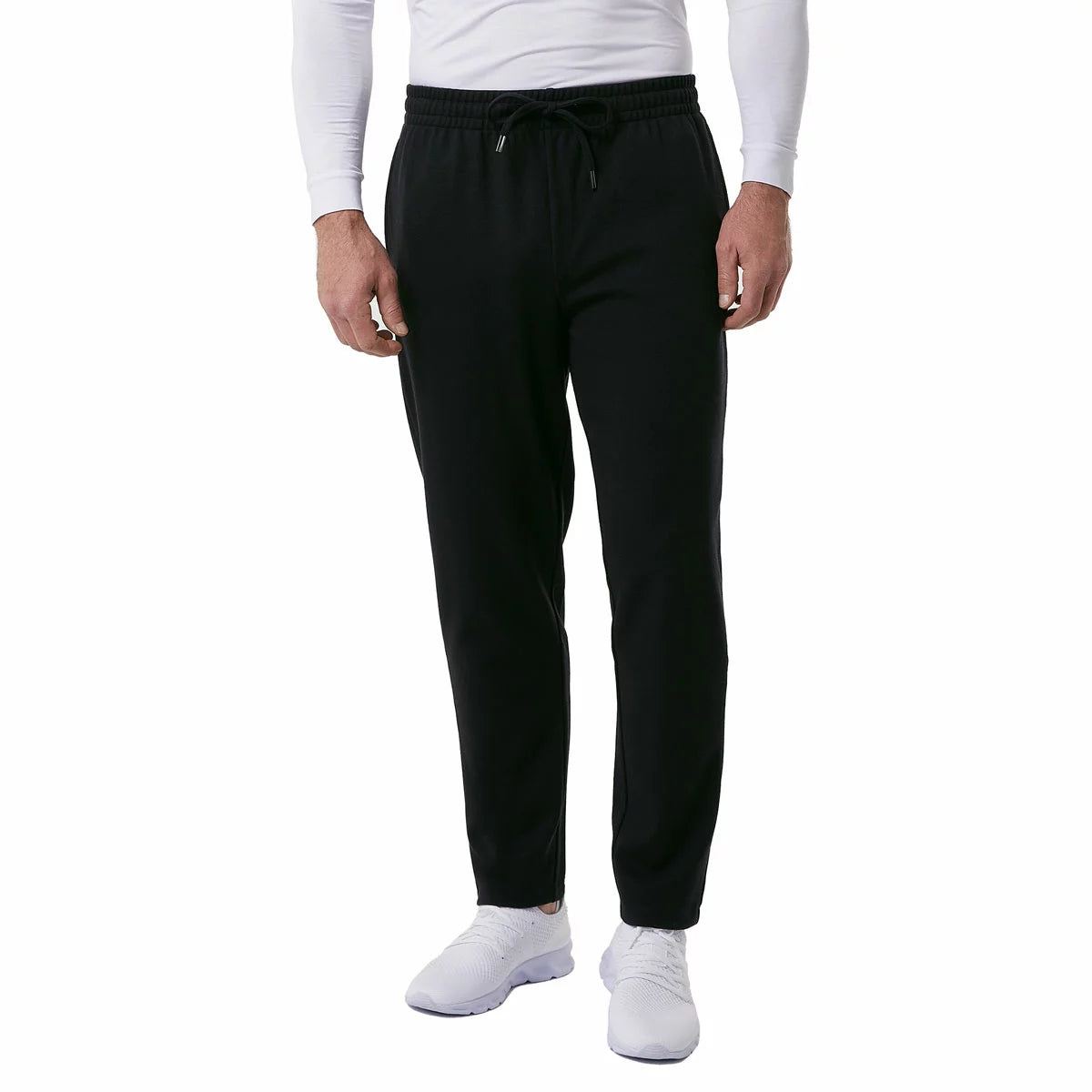 Front view of 32 Degrees Men's Pique Joggers in Grey featuring textured fabric and a tapered cut against a neutral background.