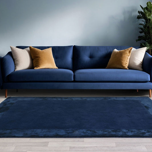 Asiatic Ascot navy hand woven wool and viscose rug